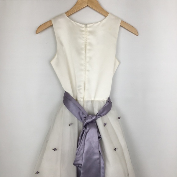 Us Angels The Organza Dress Girls Sz 12 White Purple Satin Floral Wedding Easter - Picture 7 of 15
